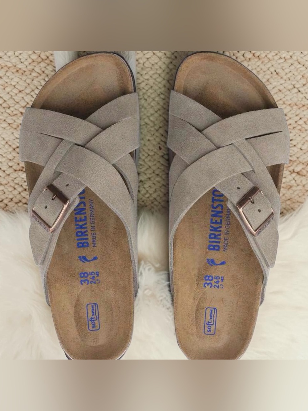 Birkenstock Lugano Soft Footbed Taupe Suede Sandals Men’s 11 EU44 Box